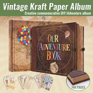 Our Adventure Book Scrapbook Photo Album Retro Style Embossed Letter Cover Travel Diary Journal Scrap Book Kit For Couples,Memory Book For Anniversary Wedding Birthday Valentine's Day Gift craft   vintage  kraft paper project home office school