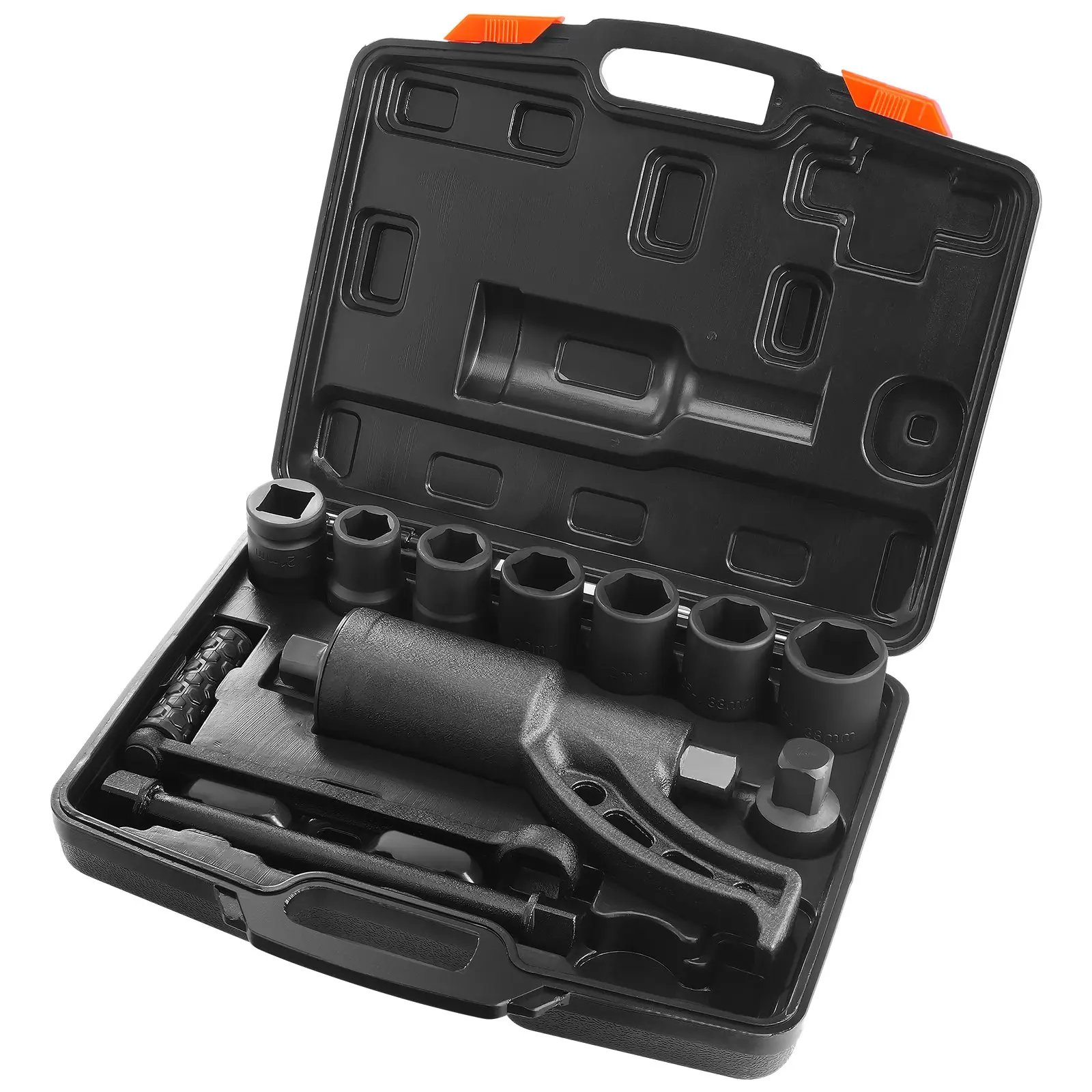 VEVOR 1" Drive High Torque Wrench Set - Alloy Steel Torque Multiplier with 8 Sockets (24-38mm), Textured Grip Handle, Mechanic Tool Box, Heavy Duty Automotive Repair for Buses & DIY Maintenance - Father’s Day Gift