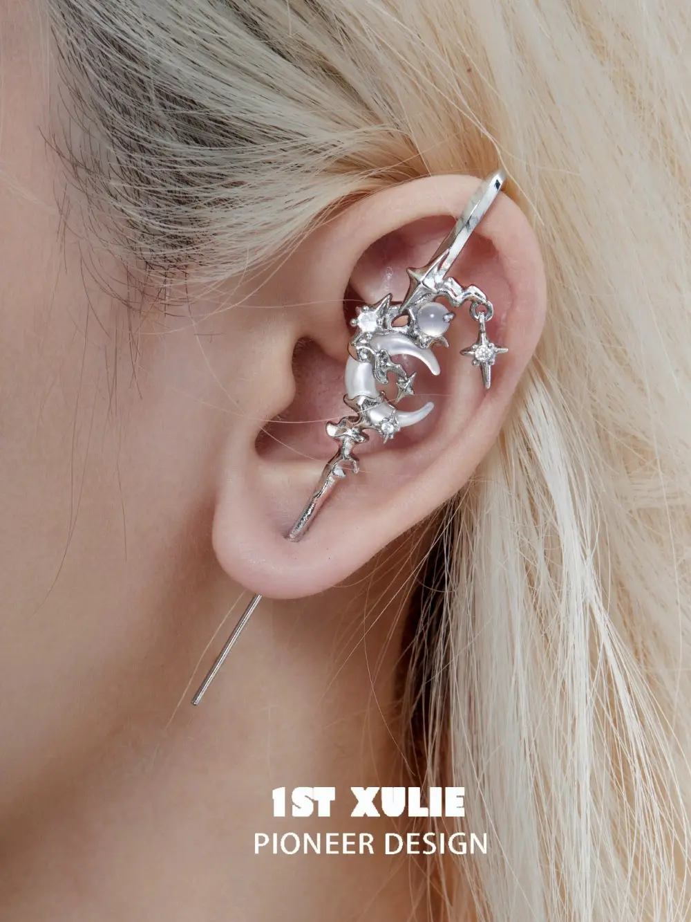 1ST XULIE Myth of the Moon S925 Silver 18K Platinum Plated Ear Hook Needle Piercing Earring WHITE antique jewelry