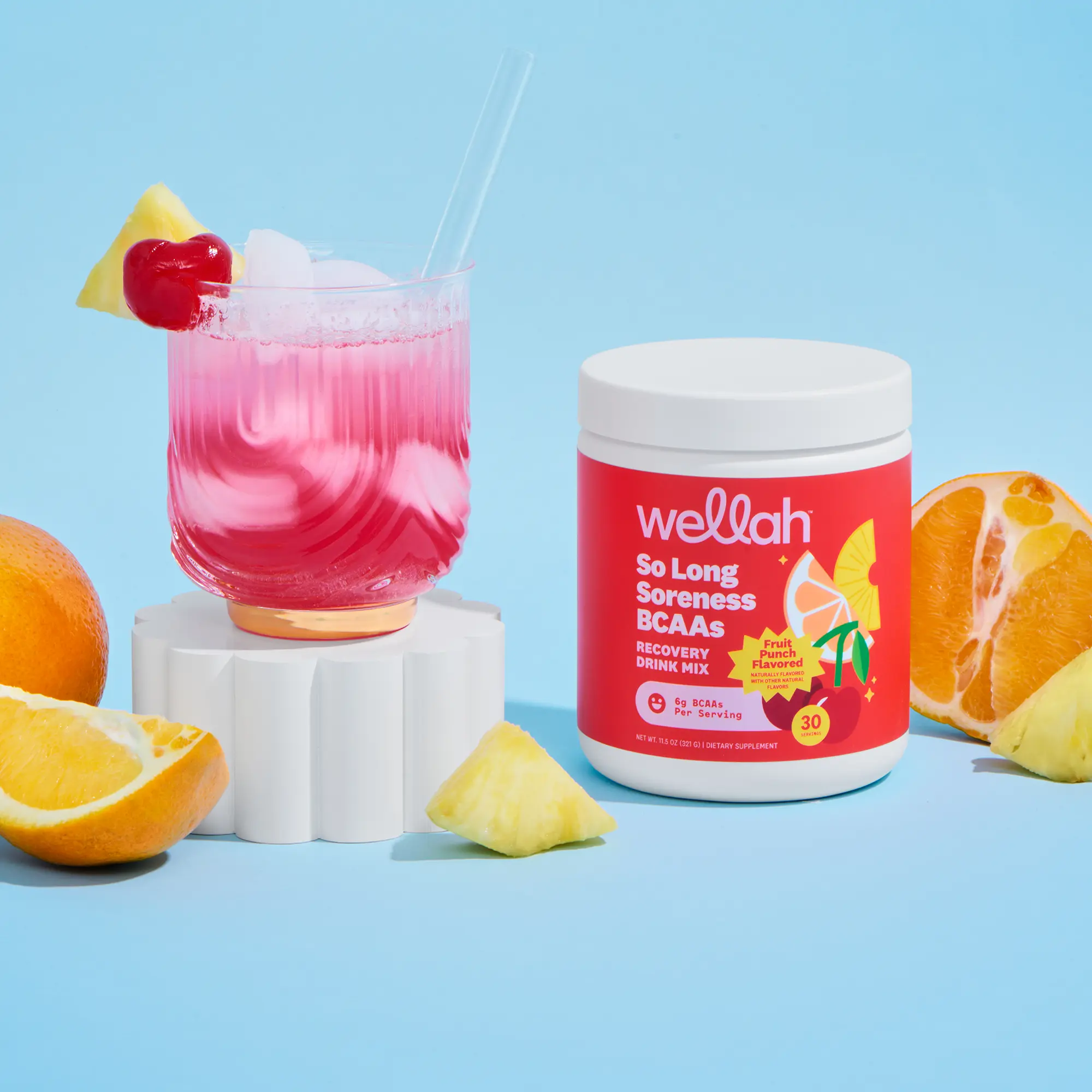 Wellah BCAAS + Electrolytes | Branch Chain Amino Acid Supplement | 6g Amino Complex Per Serving | Recovery Drink Mix For Muscle Repair & Post-Workout Recovery | 30 Servings | Naturally Flavored Vitamin