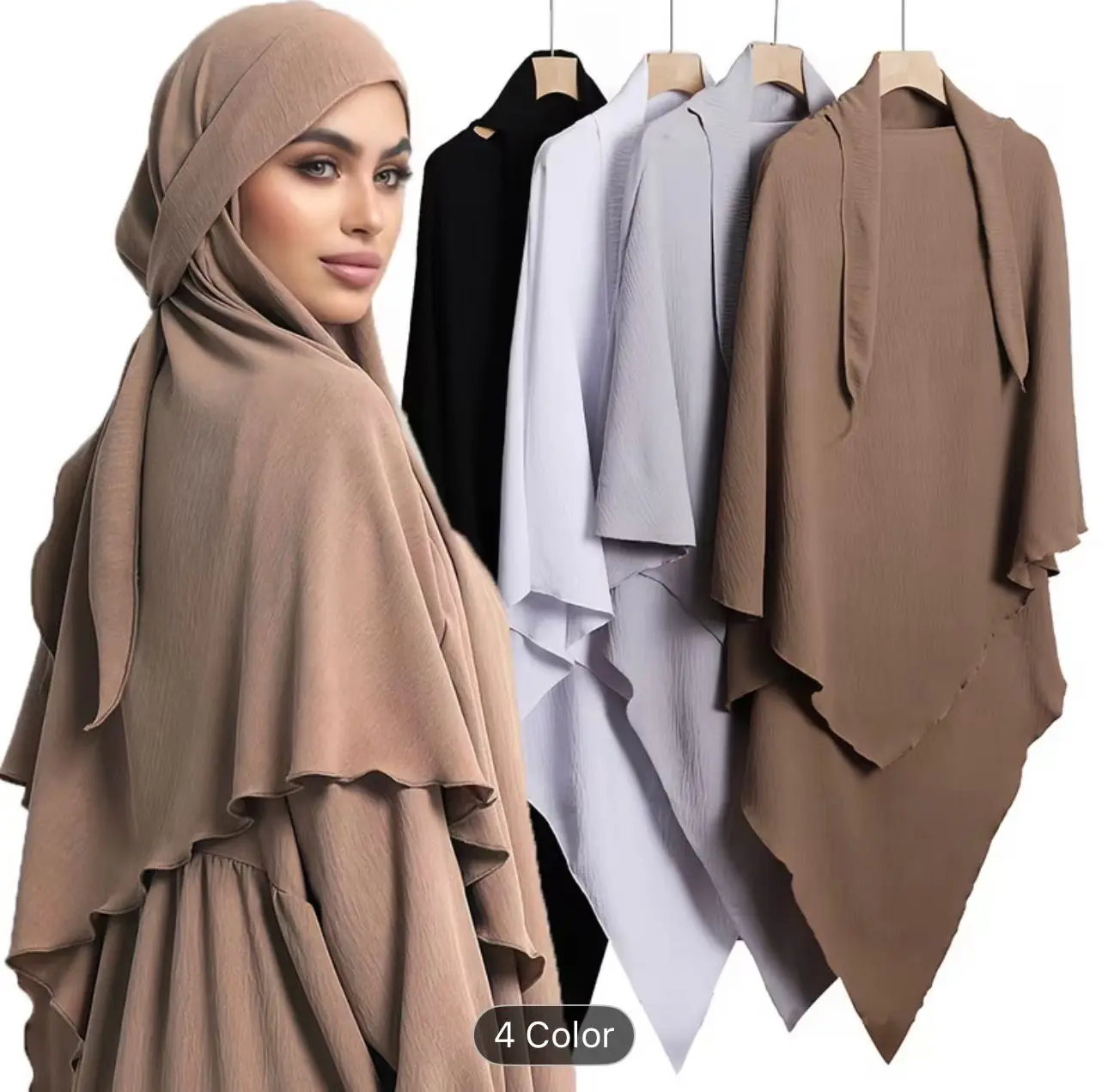Twin Garb Women's Fashionable Modest Islamic Khimar Hijab Wrap - Chiffon Maxi Headscarf with Ties for Abaya Clothing, 4 Color Options for Daily Wear