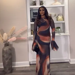 Lotanna Luxe Mesh Maxi Dress | Elegant Sheer Sleeve Bodycon Maxi Dress | Luxury Statement Evening Dress