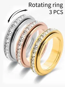 3-Pack & 1-PackAnxiety Spinner Rings Stacking Ring Set with Cz, Titanium Steel Fidget Band for Stress Relief, Comfort Fit Sizes 6–10, Best gift for Valentine's Day,ring with gift box