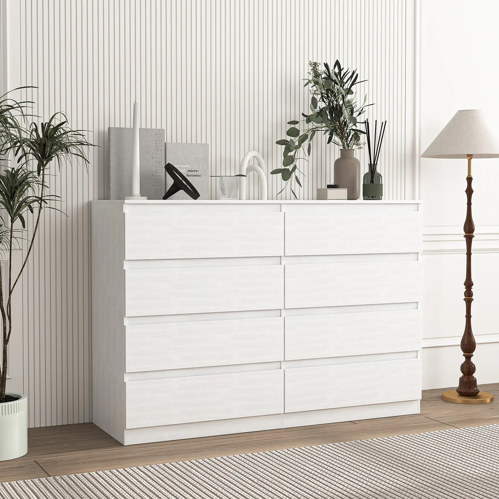 Modern 8 Drawer Dresser, Wide Chest of Drawers with Large Storage, Waterproof MDF & Anti‑Tip Kit, Minimalist Bedroom Closet Organizer for Clothes in Entryway
