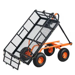 VEVOR Metal Garden Dump Cart with Easy to Assemble Frame, Dump Wagon with 2-in-1 Convertible Handle, Utility Wheelbarrow Max 880 lbs Capacity, 10 inch Tires