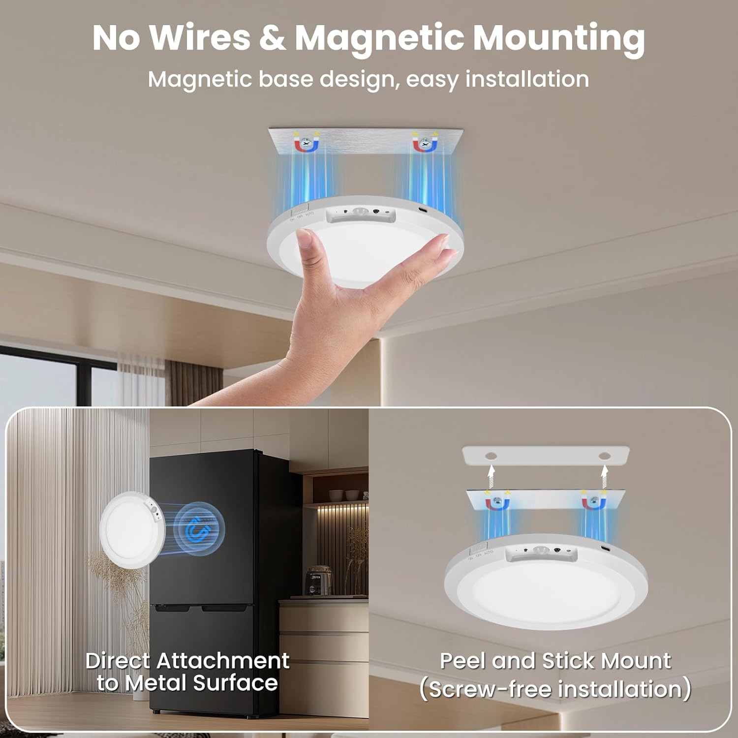 Motion Sensor Ceiling Light with Magnetic Mount, Rechargeable Battery Powered Light, Remote Control for Closet, Shed & Porch