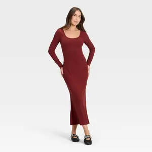 Women's Long Sleeve Rib-Knit Maxi Dress - A New Day