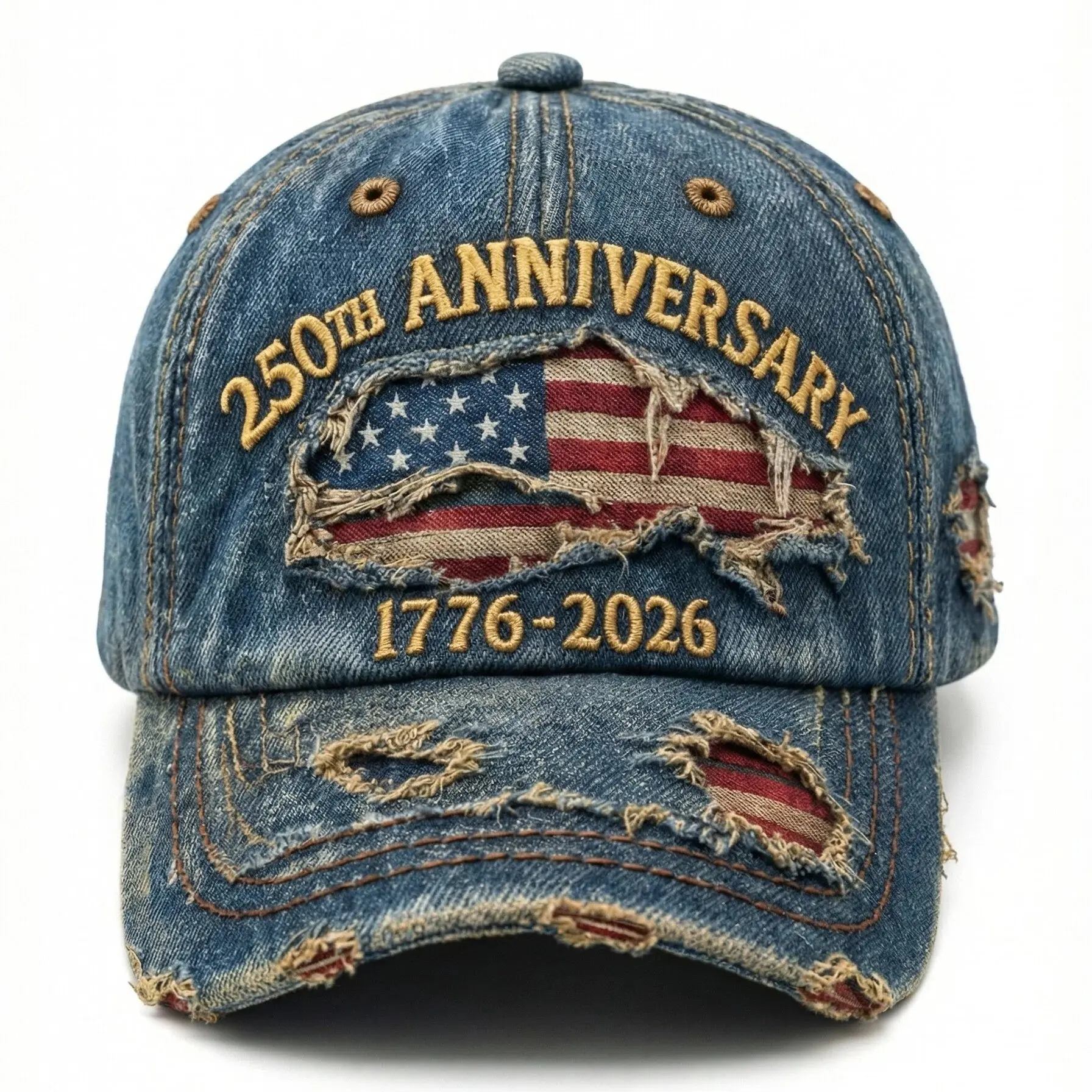 Vintage Patriotic US 250th Anniversary Embroidered Baseball Cap - Polyester Fits, UPF 50+ Sun Protection, Adjustable Buckle, Independence Day Outfits Accessory, Embroidery, Outdoor Hats