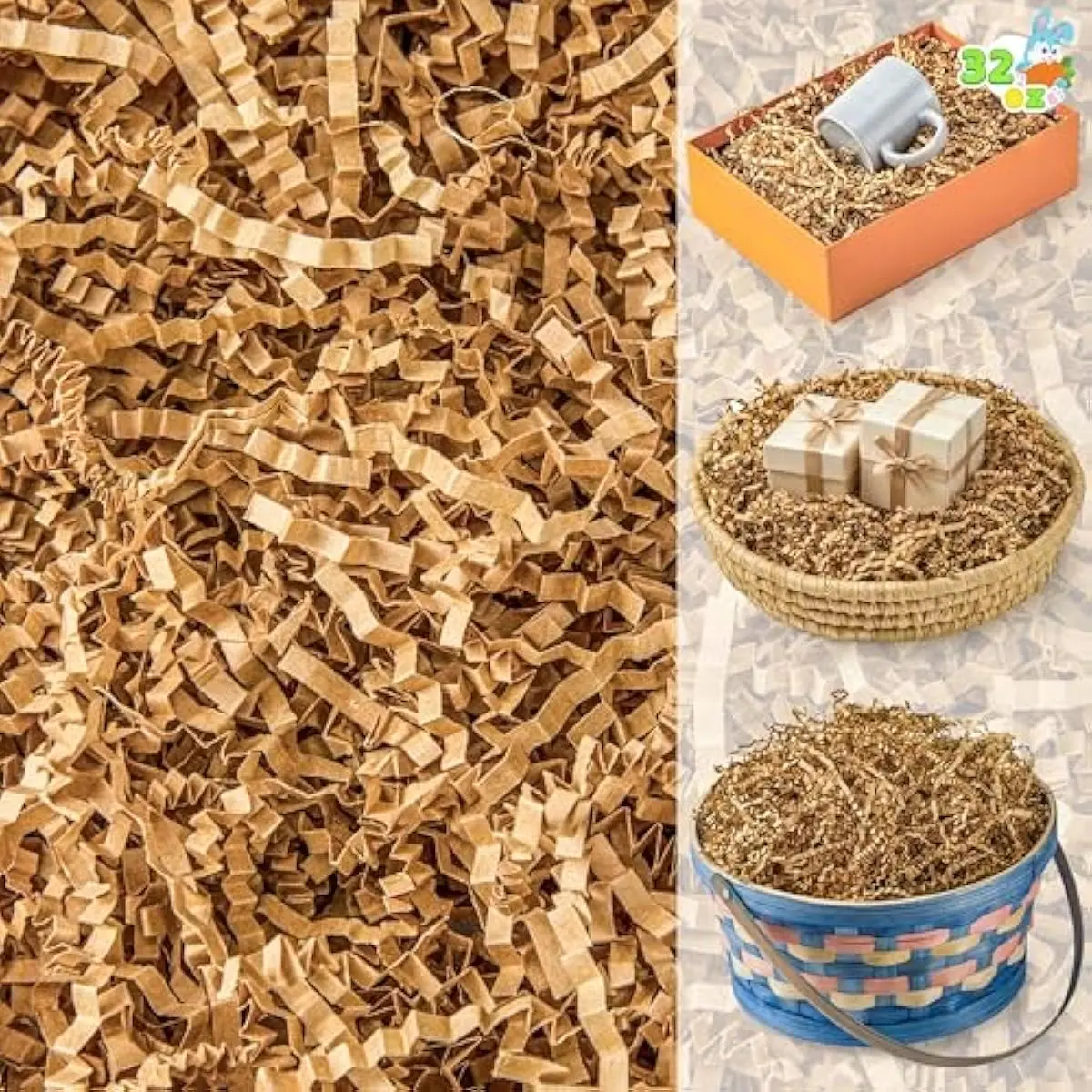 JOYIN 2 LB Easter Gift Wrap Crinkle Filler Paper, Pure Brown Paper Grass, 32oz Shred Raffia Crinkle Cut for Wedding Basket Stuffer Filler, Anniversaries Birthday Party Bag Decor Favors