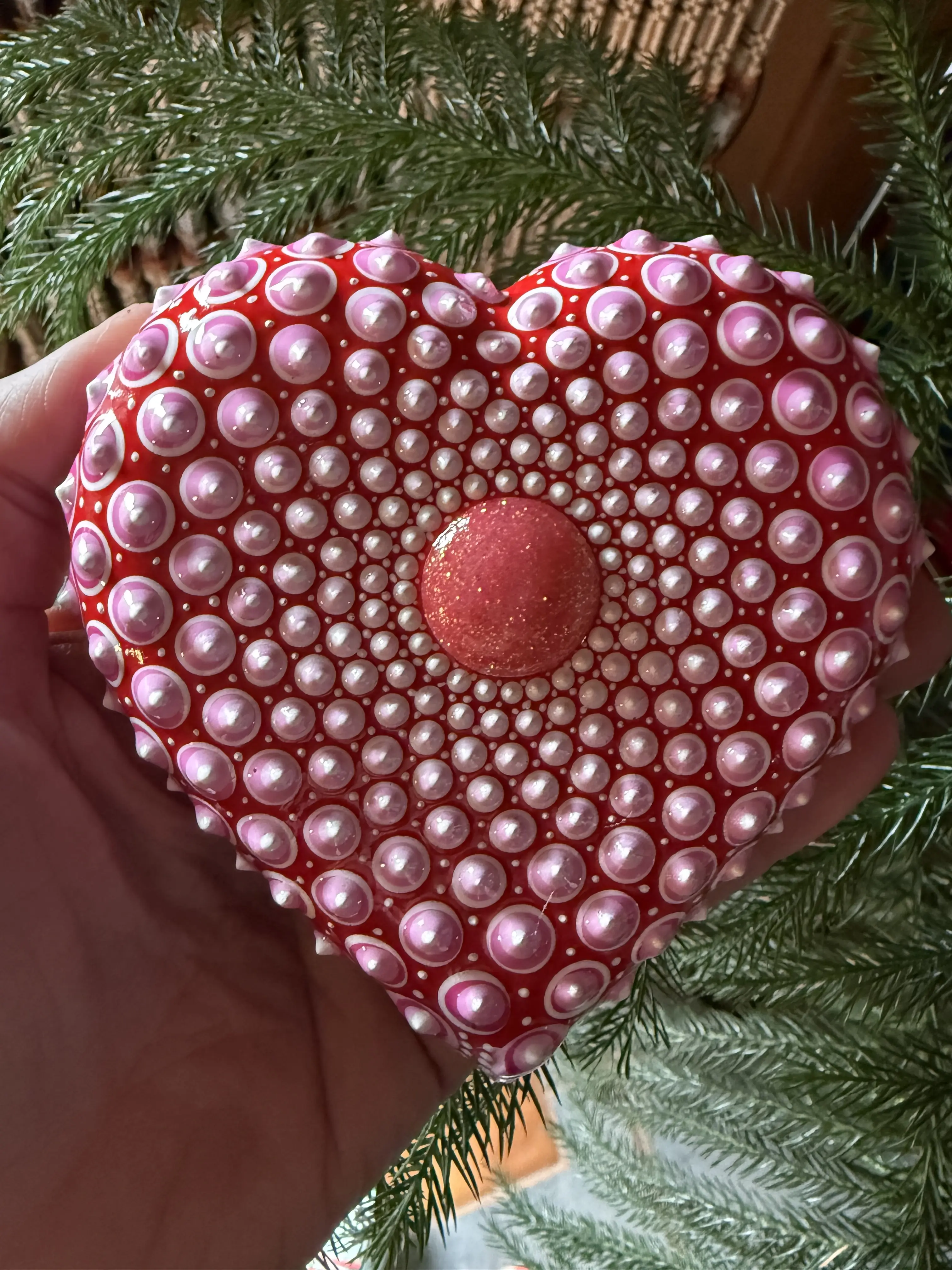 Heart-shaped pink mandala stone