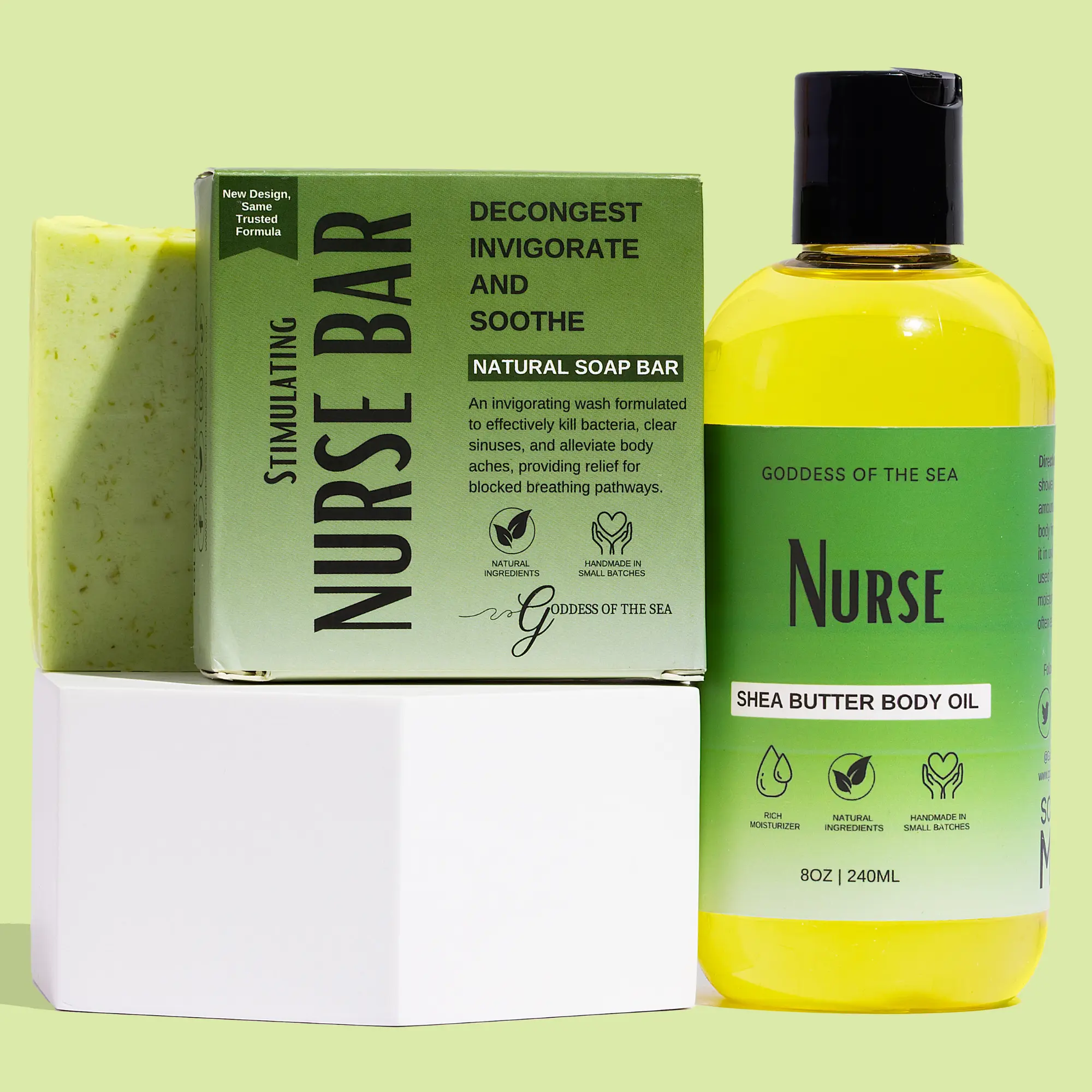Nurse Bar & Oil Bundle - Natural Sinus & Cold Relief Soap Bar | Eucalyptus, Peppermint, Tea Tree & Shea Butter | Handmade Body Bar for Congestion, Allergies & Aches | Goddess of the Sea