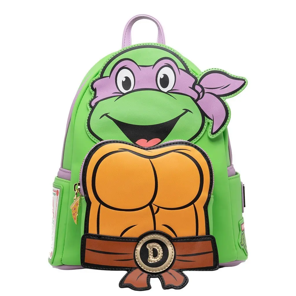 Loungefly Nickelodeon TMNT Donatello Cosplay Faux Leather Mini Backpack, Trendy Bag with Pizza Slice Zipper Pull, Trendy Backpack