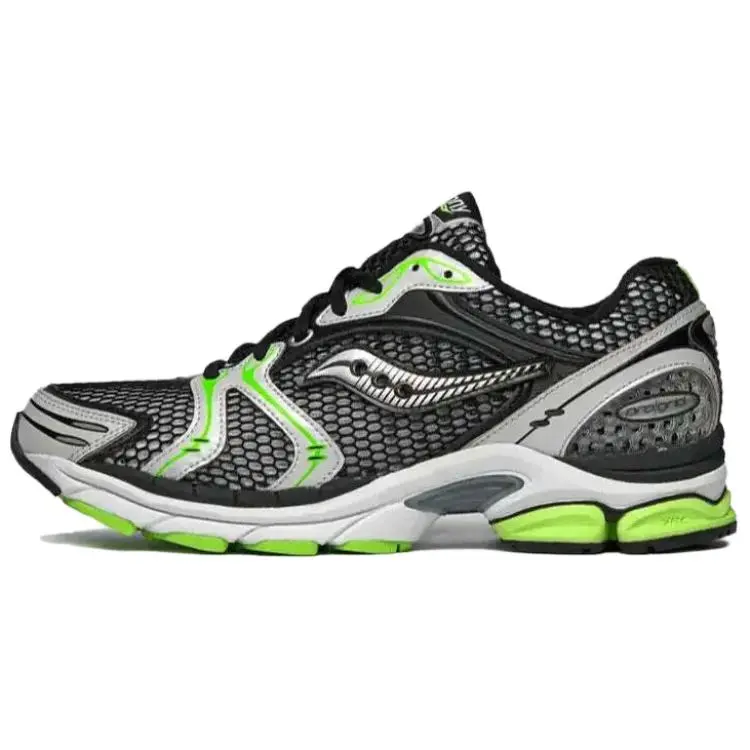 Saucony ProGrid Triumph 4 Athletic Running Shoe - Black Silver Fluo Green, Breathable Sporty Running Shoes for Sports & Outdoor Activities, Running Sneakers, Cushioned Running Shoes
