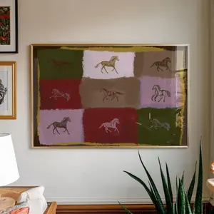 Year of the Horse 2026 Wall Art Poster, Horse Sketch, Western Equestrian Style Wall Decor, Modern Horse Print, Rustic Red, Zodiac Art . No Framed