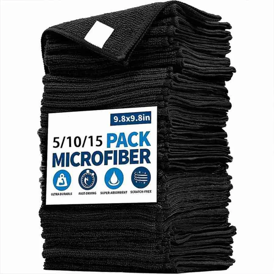 10 Pack Black Microfiber Cleaning Cloths - Dual-Use Wet & Dry Absorbent Rags for Households, Kitchen/Home Cleaning (Microfiber Cleaning Towels), Absorbent Cleaning Cloths
