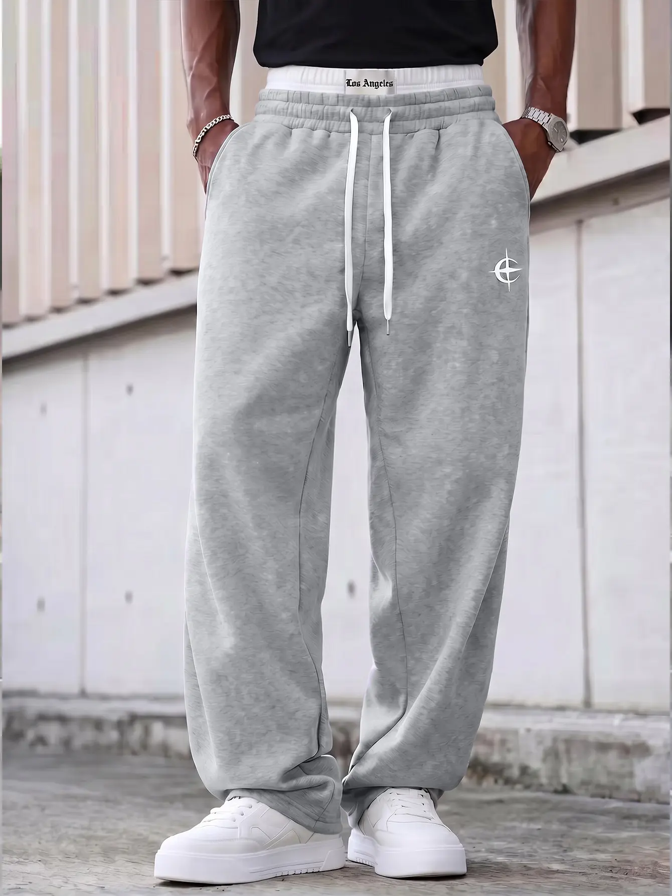 URMCZ Men's 100% Polyester Baggy Wide Leg Joggers - Double Waistband, Drawstring, Side Stripe, Stretch Chino Bottoms, Soft Moisture-Wicking, All-Season Casual Lounge Menswear Mens Clothing Pants with Pocket Design