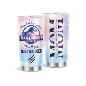 Custom Name Dont Mess With Mamasaurus 20oz Tumbler Cup, Personalized Funny Dinosaur Mom Gift, Stainless Steel Insulated Travel Mug for Mothers Day