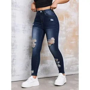 Women'S High-Waisted Skinny Jeans with Raw Hem - Stretch Denim, Casual Style, All-Season Wear