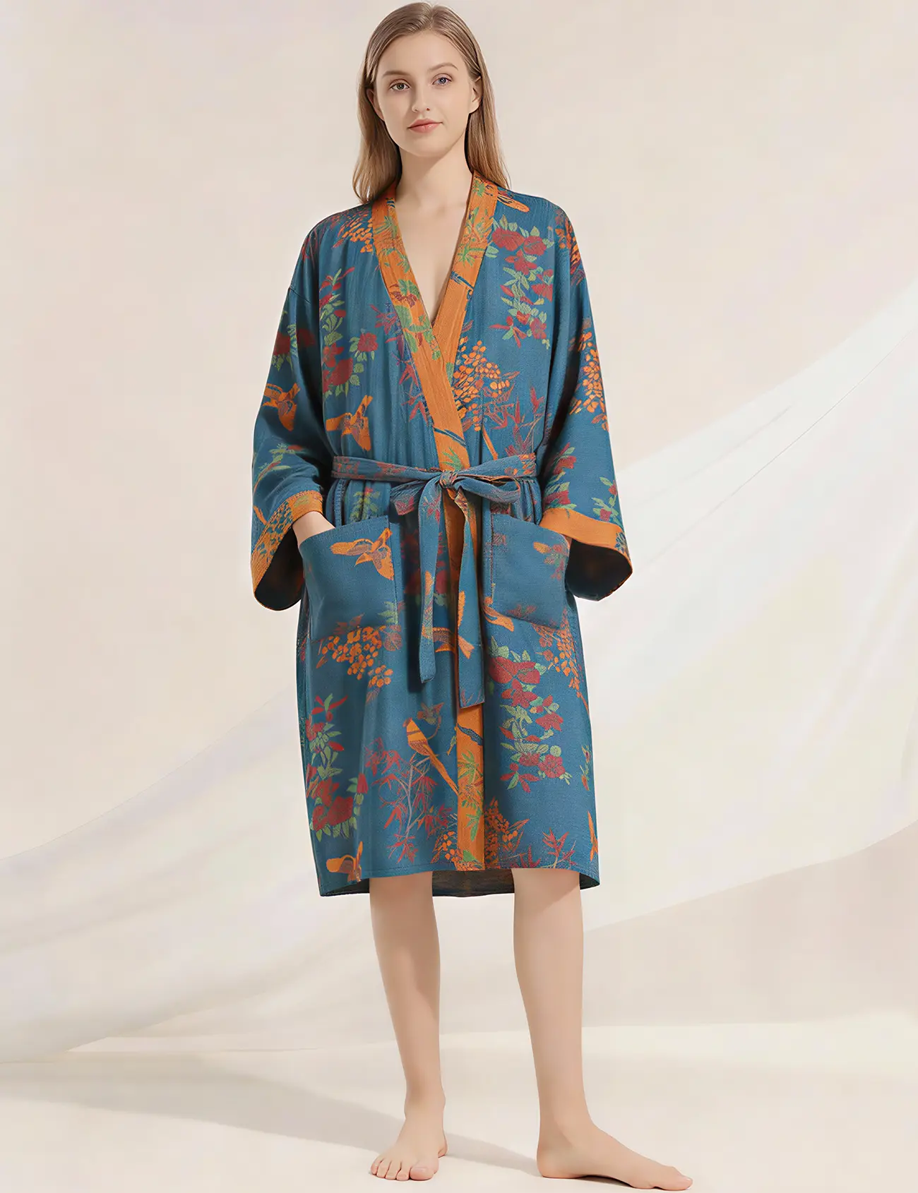 Arssm Women Cotton Gauze Robes Jacquard Japanese Yukata Muslin Kimono Robe Bathrobe Loungewear Sleepwear