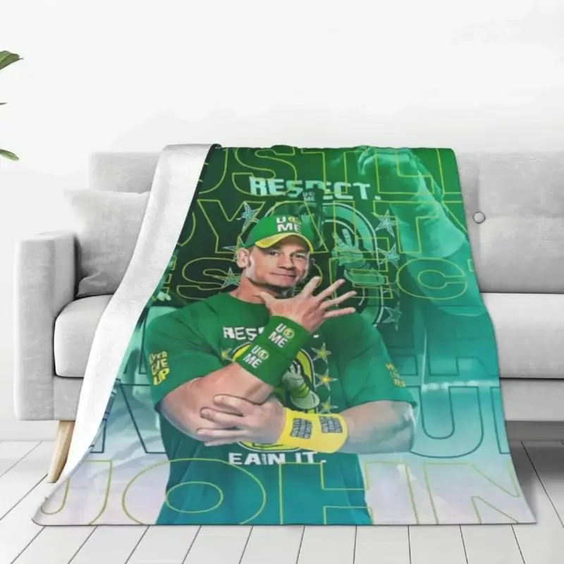 John Cena WWE Superstar Vintage Throw Blanket - 100% Brushed Flannel, Ultra Soft, Breathable, Lightweight, Cozy Warm, All Seasons, Watch Party, Bedroom Couch Decor, Birthday Christmas Gift for Children Fans