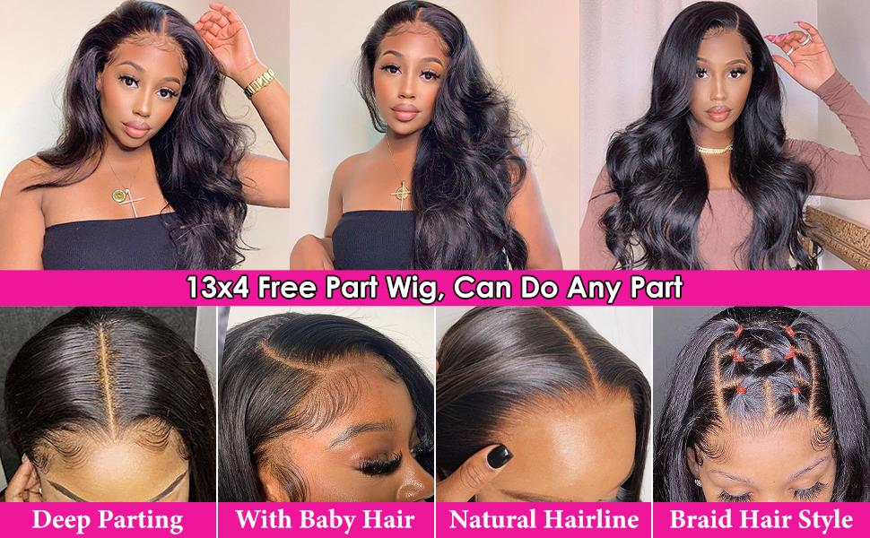 【Lemoda Outlets Sales】HD Transparent Lace Front Wigs Human Hair Pre Plucked 12A 180 Density 13x4 Transparent Lace Frontal Wig with Baby Hair Natural Black for Women