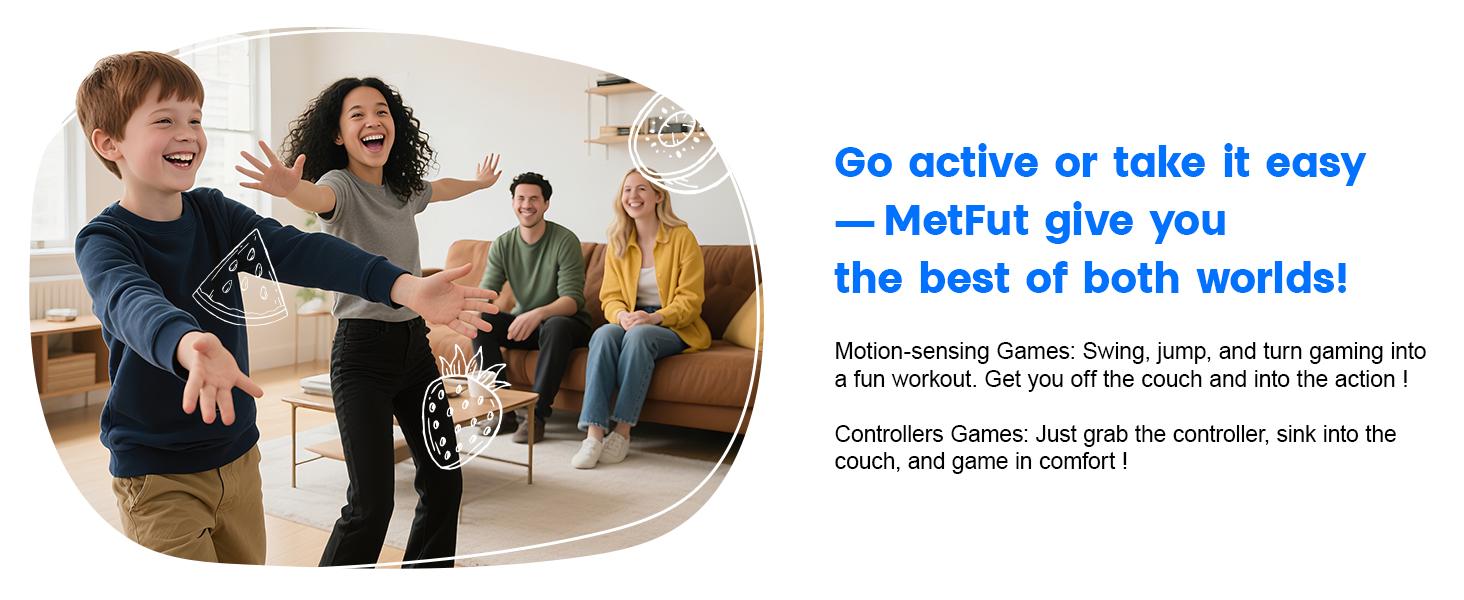 MetFut - The Active Play System for Kids & Families Game Console Motion Video Game Console for Kids & Adults, Plug & Play AR Camera Games for TV, for Indoor Physical Play & Interactive Family Fun. Great for Family Game Night, Playtime, and Playdates