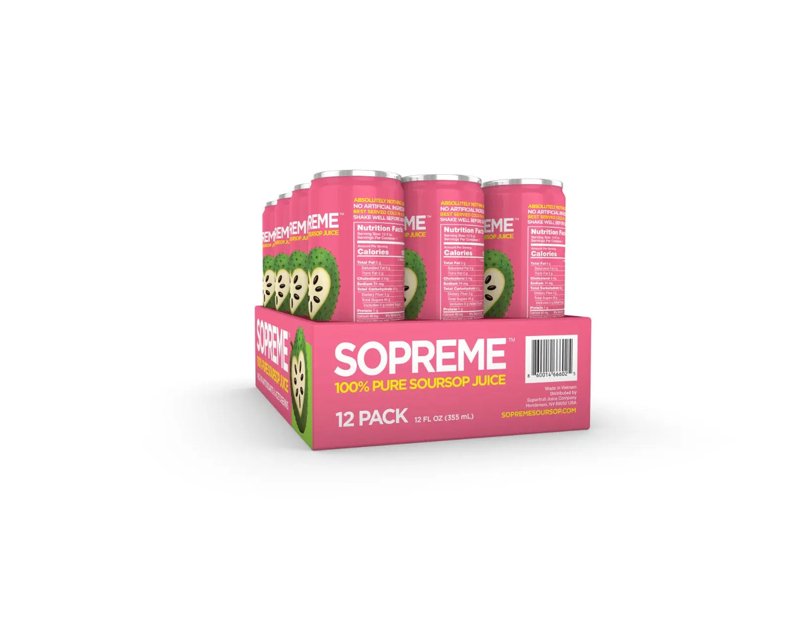 SOPREME™ 100% Pure Soursop Juice – 12 Pack Tray (12oz Cans)