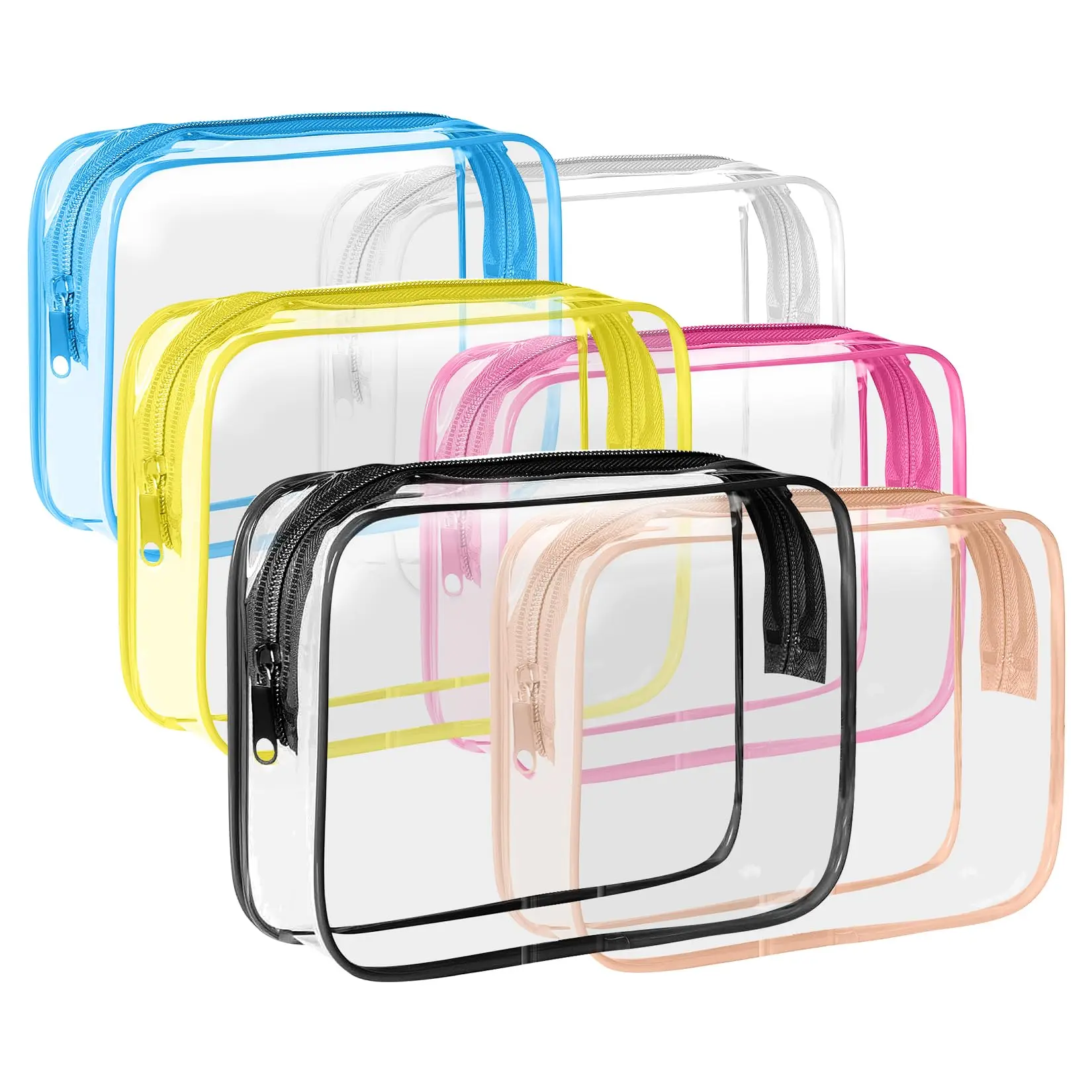 6-pack TSA-approved clear quart-size toiletry bags – zippered, airport-compliant, and perfect for travel, makeup, and daily organization.