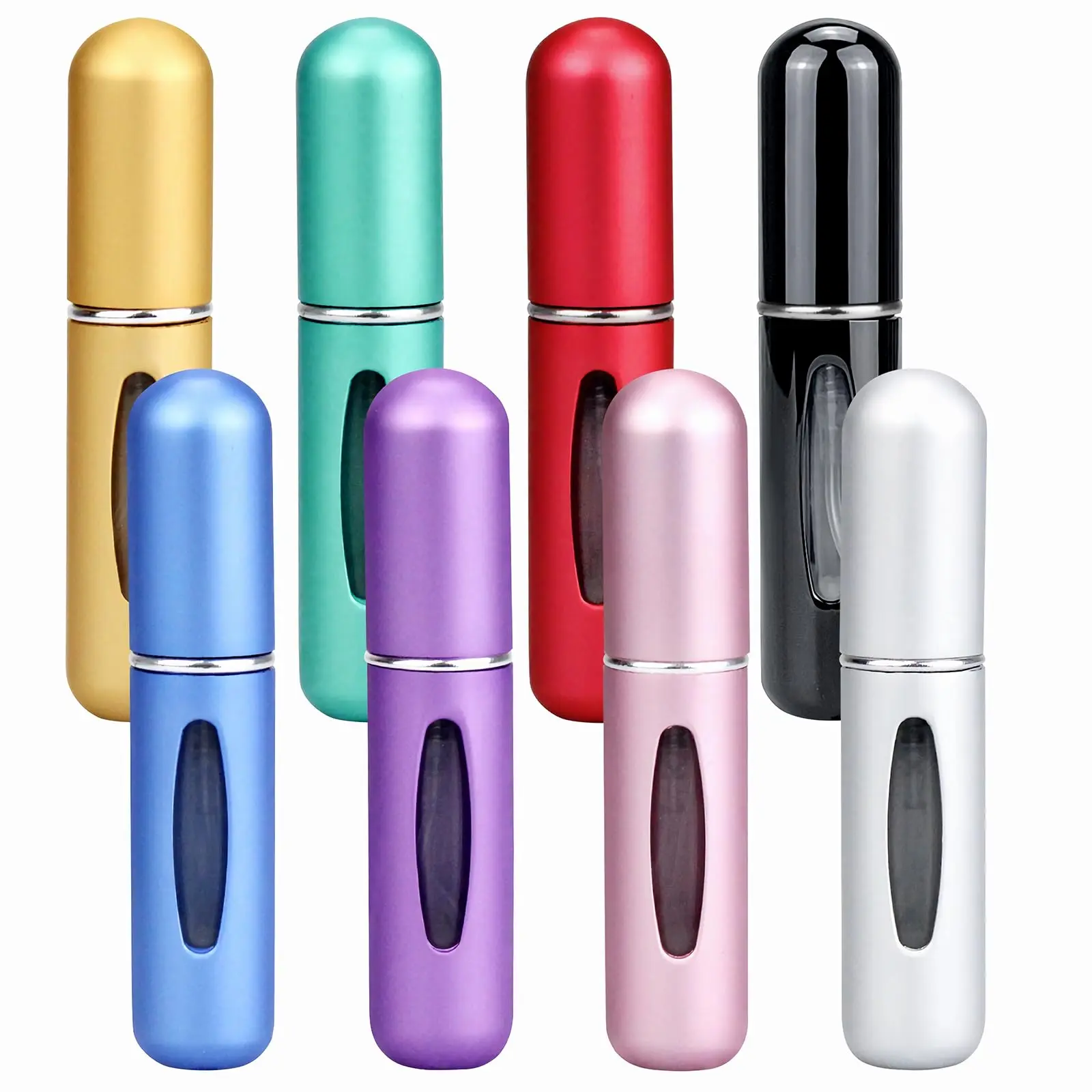 8Pcs 5mL Refillable Perfume Atomizer Bottles, Portable Travel Spray Vials with Tin Storage Case