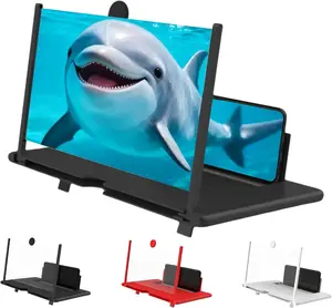 12" Phone Screen Magnifier 2-4X HD Mobile Screen Enlarger with Foldable Stand, Pull-Out Lens, Adjustable Angle and Height, Desktop Smartphone Video Amplifier for Movies, Gaming, Streaming, Reading, Travel, Universal for iPhone and Android