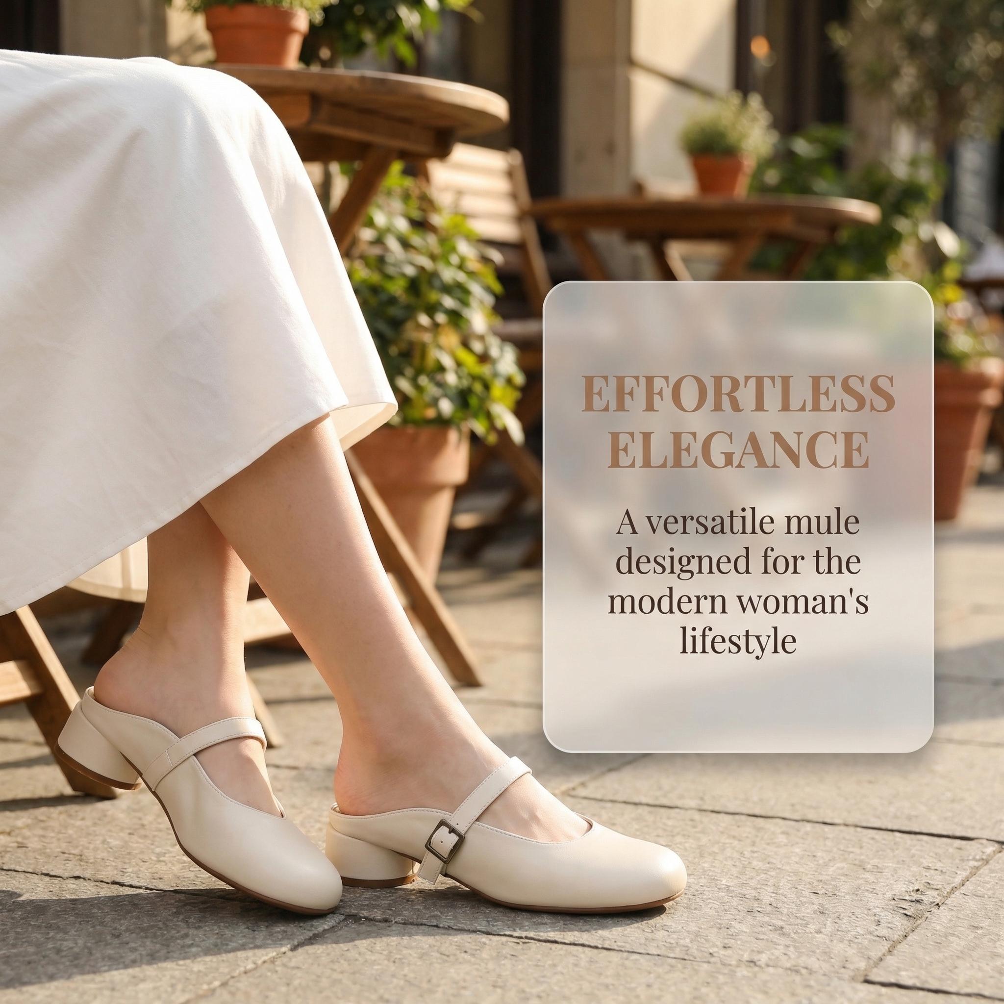 UBFEN Women's Mary Jane Mules Slip-On Chunky Low Heel Round Toe Comfort Dress Shoes