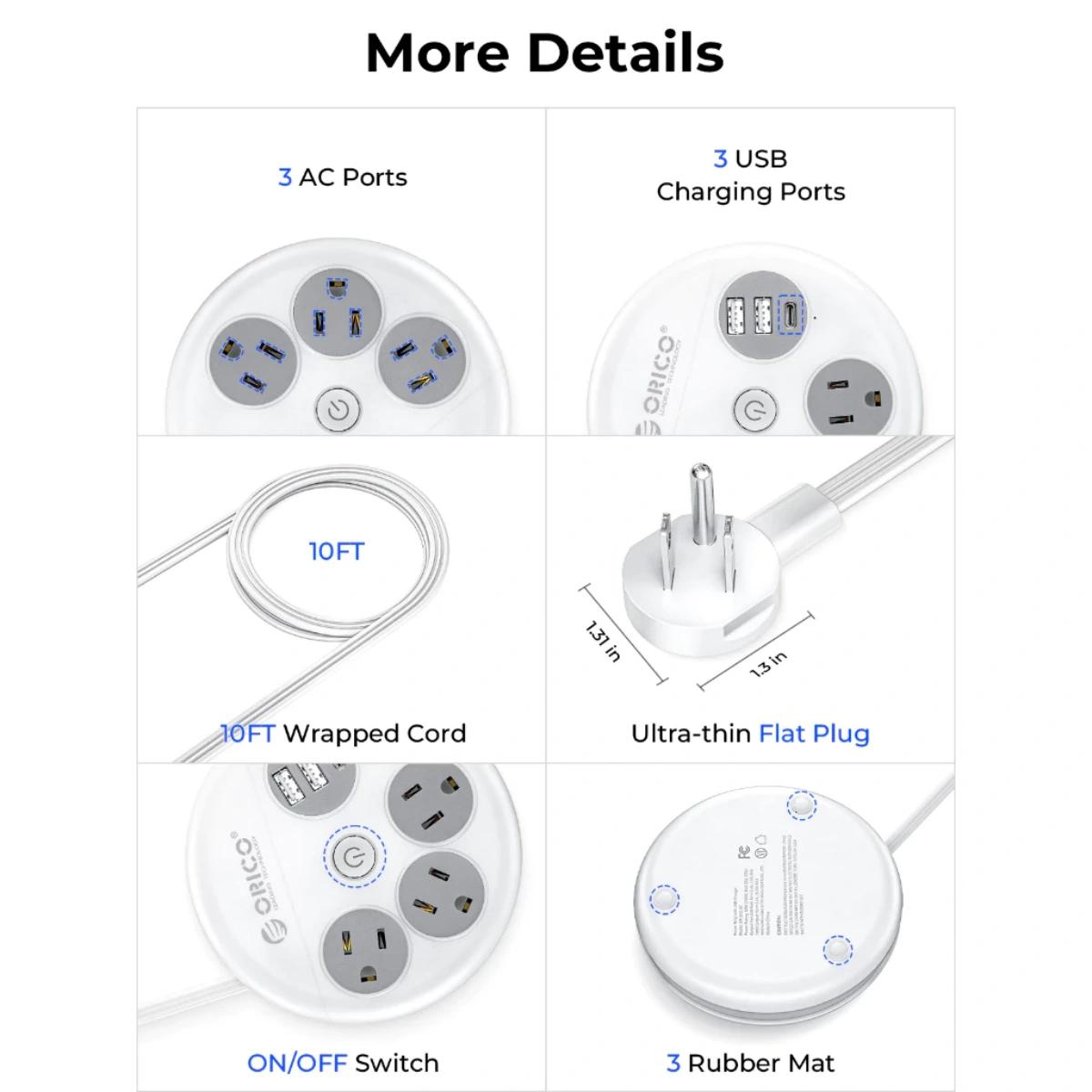 ORICO Travel Power Strip, Travel Essentials, Travel Extension Cord with 3 Outlets 3 USB Ports, 4FT Wrapped Around Extension Cord for Travel Cruise Ship Beach Vacation Essentials White-OR ORICO Travel Power Strip, Travel Essentials, Travel Extension Cord with 3 Outlets 3 USB Ports, 4FT Wrapped Around Extension Cord for Travel Cruise Ship Beach Vacation Essentials White-OR