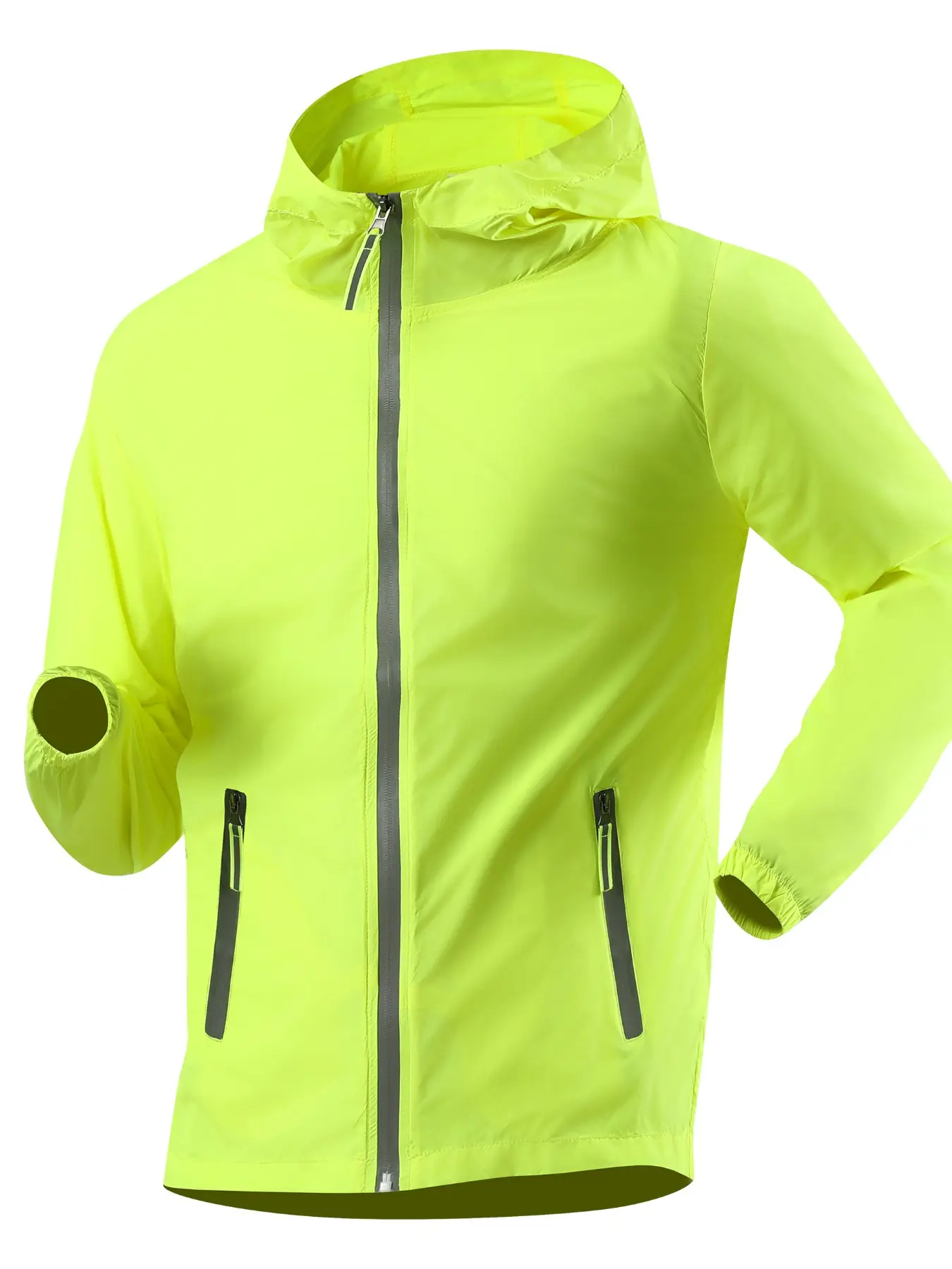 5 colors available, Lightweight Sports Jacket, Unisex Summer Hooded Sports Jacket – Reflective Zipper Accents, Ultra-Thin, Breathable & UV-Protective, Quick-Dry, Windproof & Loose Fit for Outdoor Sports – Ideal for Night Running, Cycling