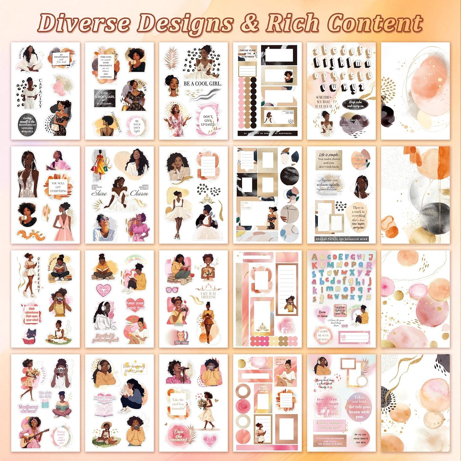 Black Girl Decal Stickers Book For Planners, Calendars, Journals, Vision Boards, Projects, Laptop & Matte stickers – Premium Quality, Hand Drawn, Waterproof – Scrapbook Accessories For Women - 24 Pages Black Girl Decal Stickers Book For Planners, Calendars, Journals, Vision Boards, Projects, Laptop & Matte stickers – Premium Quality, Hand Drawn, Waterproof – Scrapbook Accessories For Women - 24 Pages