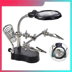 Magnifying Soldering Iron Stand & Soldering Iron Stand with LED Light & Hand Clip LED Lens Magnifier & Car Repair Tool & Heavy Duty Industrial Electrical Assembly & Disassembly Tools & Tools & big tool set &  Black