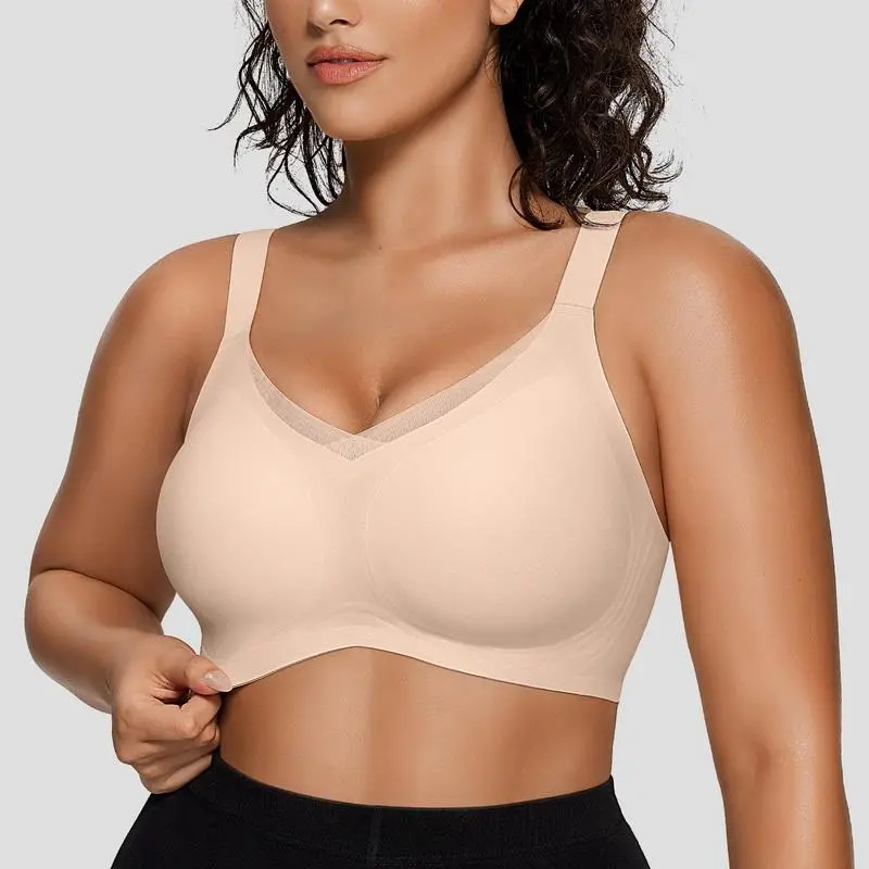 Vertvie Jelly Bra Cross Lace Seamless Comfort Wireless Bras Support All-Day Confidence Push Up Full Coverage Everyday Bras