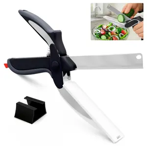 2 in 1 Kitchen Scissors for Food – Stainless Steel Blade & Plastic Cutting Board Scissors with Safety Lock | 9.6" Tomato Knife, Fruit & Vegetable Cutter – Easy-to-Use Kitchen Shears for Meat, Chees