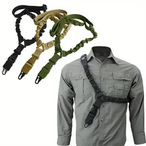 Tactical Single-Point Rifle Sling 120 cm Nylon Webbing with Metal Buckle Black Green for Outdoor Hunting Recreation Adjustable Secure Safety Gift Harness Vest universal adapter Game Steel Rod Survival Kit Carabiners Stretching Gear