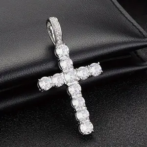 5.5 Karat Moissanite Cross Pendant Necklace, 11 PCs 5mm D Color Moissanite, 3mm * 23.62 Inch Twisted Chain, 925 Sterling Silver Necklace for Women Girlfriend Birthday Anniversary Jewelry Gift