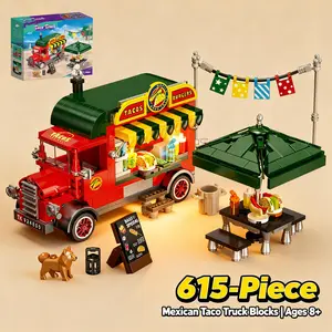 Mexican Taco Food Truck Building Blocks Set - Street Food Scene, 615Pcs，Creative Play, Stress Relief Toy, Cultural Decor, Fun & Collectible Gift for Teens, Adults, Block Lovers, Festival, Birthday, Holiday，Gift desk display