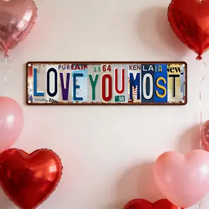 KISSFAITH Valentine's Day Vintage Love You Most Wall Decor Street Signs Home Bar Coffee Metal Tin Signs 16 x 4 Inches Rustic Charm for Home Bars & Coffee Shops collection print letter pattern chic design slogan mural playroom