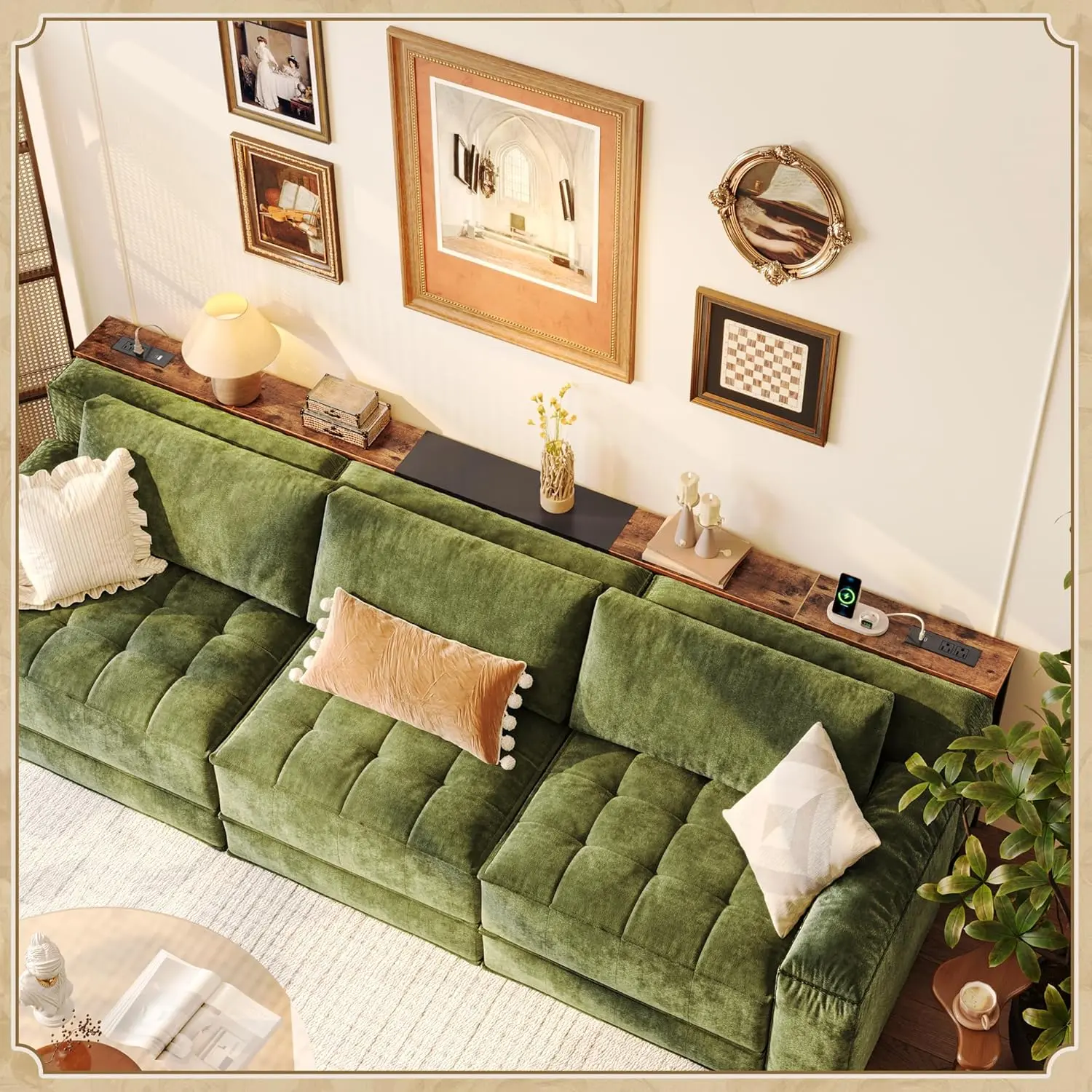 Huuger Narrow Adjustable Sofa Table - 63-86.6 in Length, 2 Power
