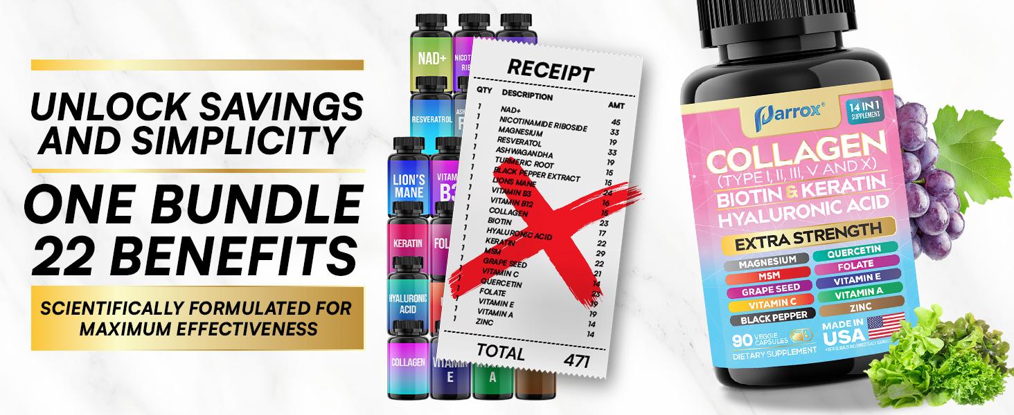 Forever Young Set - PARROX NAD+ & Collagen Healthcare & Dietary Supplement Combo for Extra Skin Aging Support, Hair Health, & Overall Wellness - Made in USA