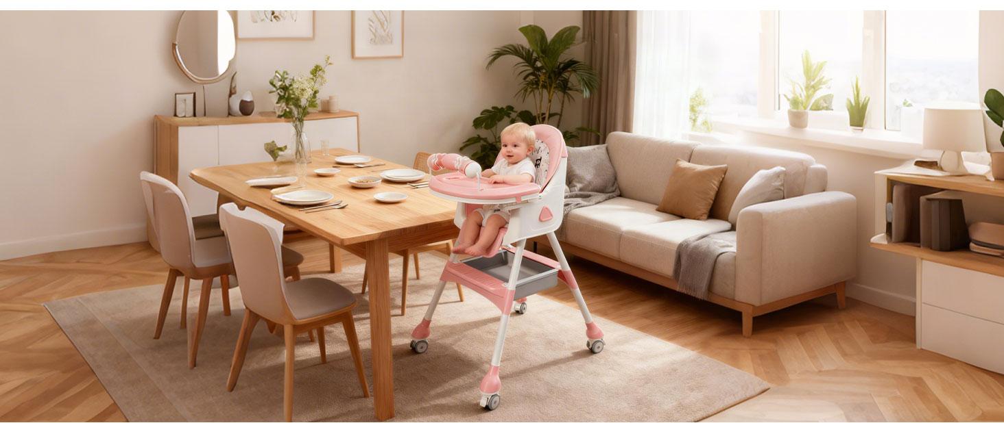 3-In-1 High Chair for Baby Portable Convertible Set with Snap Button Comfortable Collapsible Anti-Lop Design Double-Layer Tray & Toy Rack Perfect Christmas Gift double removable tray travel foldable high chair space-saving design