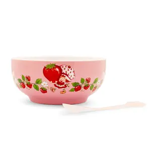 Strawberry Shortcake Ceramic Bowl With Color-Changing Spoon | Holds 27 Ounces