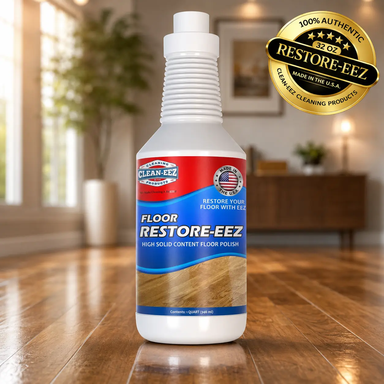Floor Restorer & Polish for Wood, Laminate, Vinyl & Bamboo, Hides Scratches, Streak-Free Shine | Clean-eez