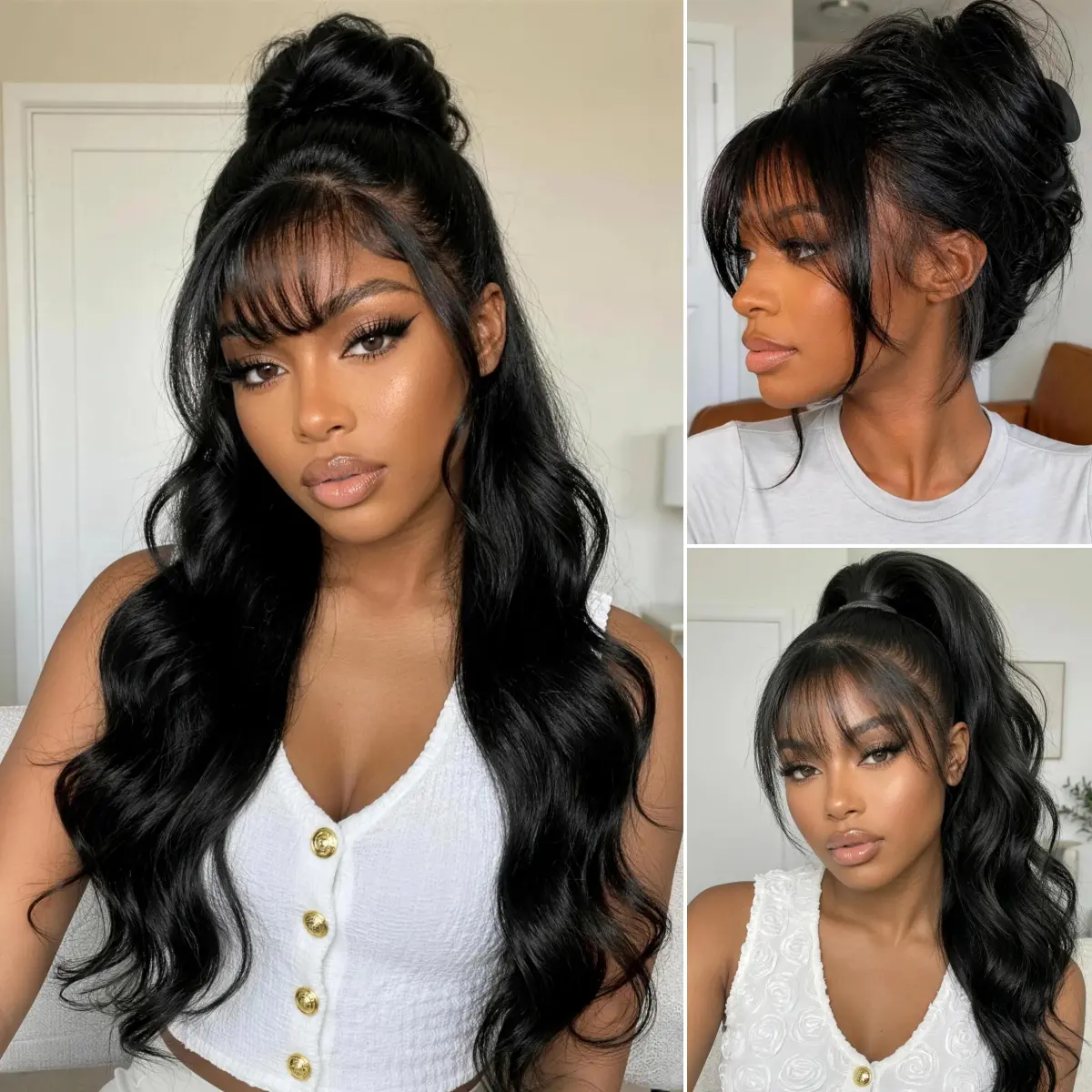 UNice Pre-Everything Fluffy Natural Loose Wave Wig with Curtain Bangs Glueless 13x4/ 7x5 HD Lace Human Hair Wigs Friendly for Beginners summer wig