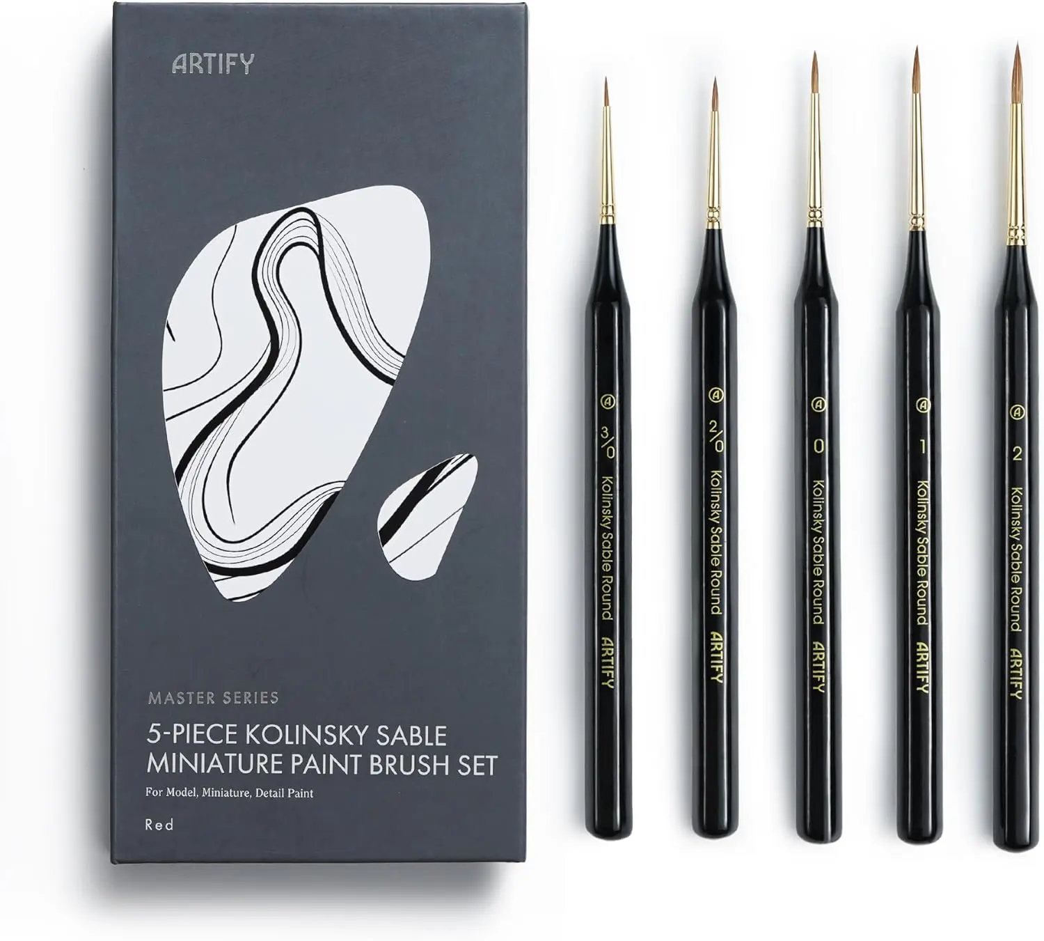 Artify 5 PCs Detail Paint Brushes, 100% Kolinsky Sable Micro Paint Brushes - Master Series, Ultra Fine Tips Paint Brush Set, High Precision for Models/Crafts, Detailing for Watercolor, Gouache & Ink(Black)