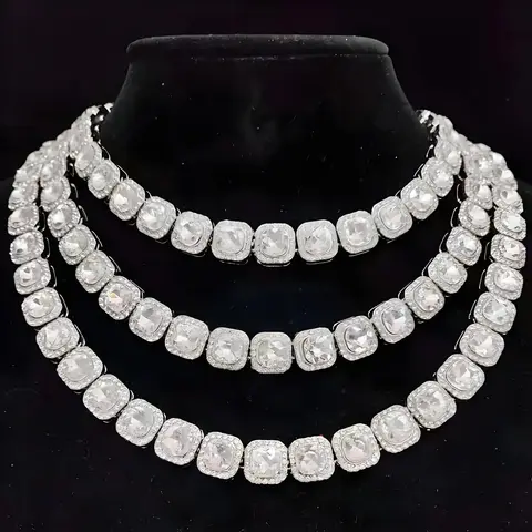 Cubic Zirconia Hip Hop Chain Necklace Iced Out Wide Square Link for Men Women Bling Jewelry Fashion Statement Gift Crystal Pendant