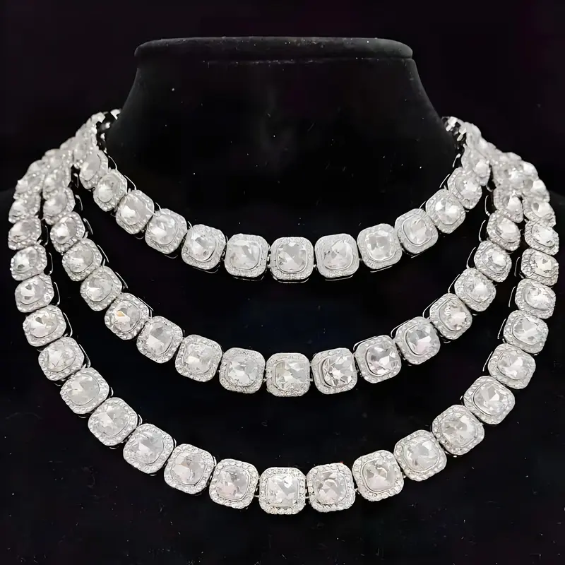 Cubic Zirconia Hip Hop Chain Necklace Iced Out Wide Square Link for Men Women Bling Jewelry Fashion Statement Gift Crystal Pendant